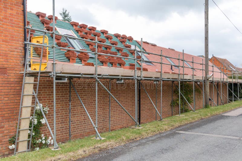 Roof scaffolding and repair on UK terraced houses